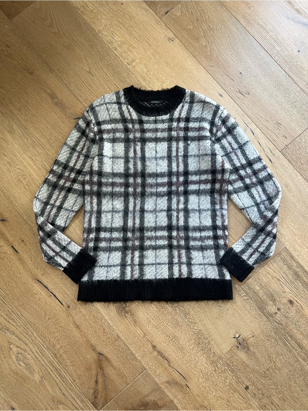 LOVELESS Japan Men’s Striped Knit Sweater Size 3 (L) White Gray Black Burgundy